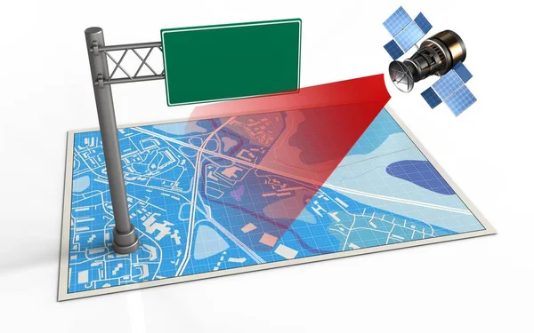 Map with index sign and satellite — Stock Photo, Image
