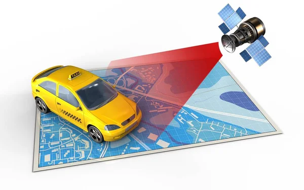 Mapa s taxi a satelitní — Stock fotografie