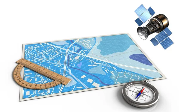 Mappa con gps e gps satellitare — Foto Stock