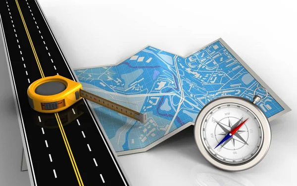 ölçü aracı ile harita ve pusula