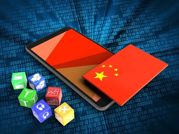 Telefono con cubi e bandiera della Cina — Foto Stock