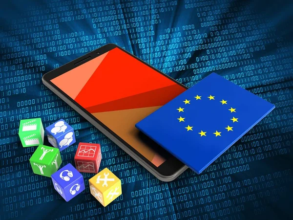 Telefon mit Würfeln und EU-Flagge — Stockfoto