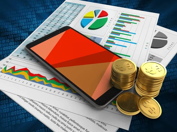 telefon iş kağıtları ve para ile