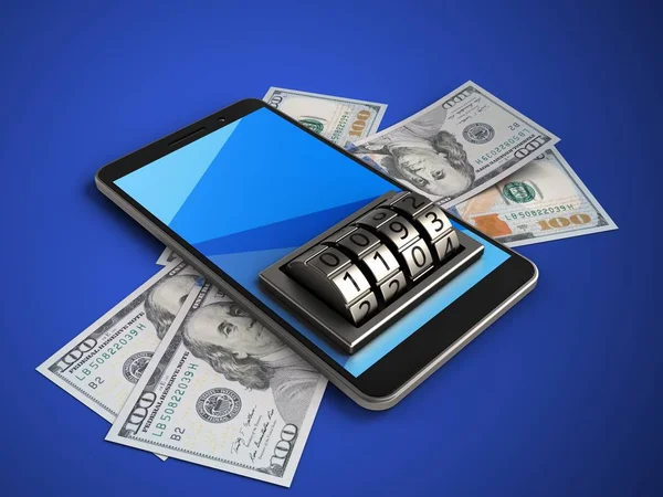banknot ve kilit kadranı ile telefon