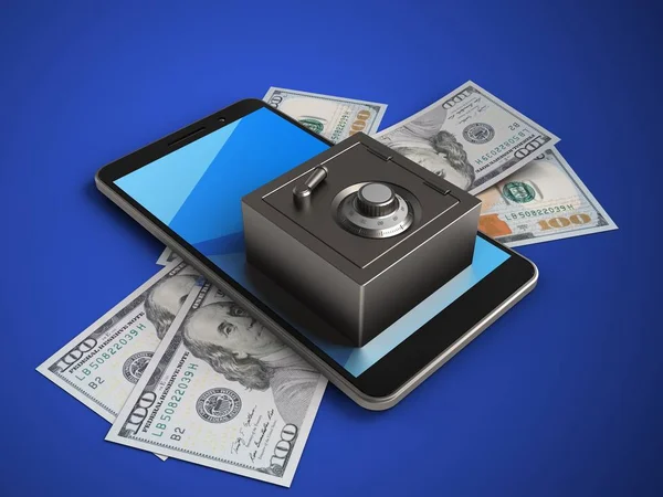 telefon ile banknot ve çelik kasa