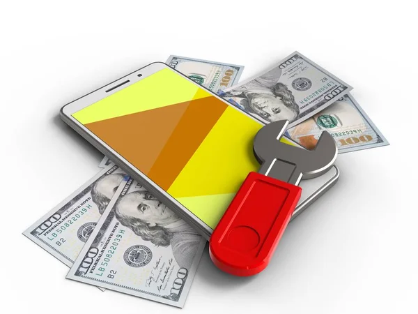 telefon ile banknot ve anahtarı