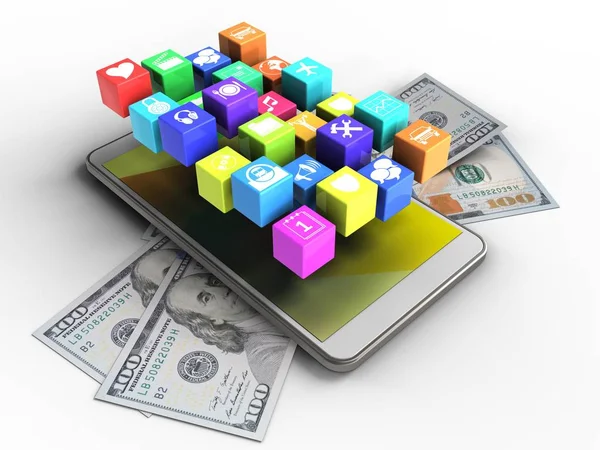 telefon ile banknot ve simgeler