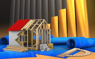 Altın grafikler üzerinde çerçeve ev 