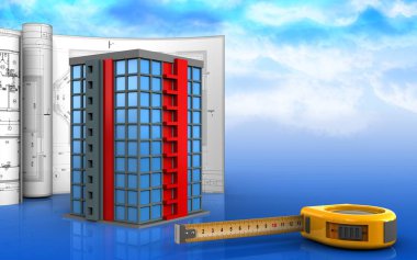 Çizimleri ile modern bina