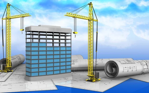 用起重机建造建筑物 — 图库照片