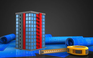 Rulo çizim ile Modern bina 