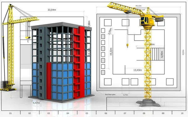 Construção de edifícios com guindaste — Fotografia de Stock
