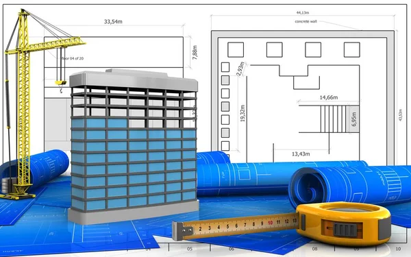 Hochbau mit Kran — Stockfoto