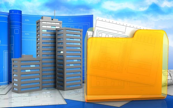 Rulo çizim ile şehir binaları 