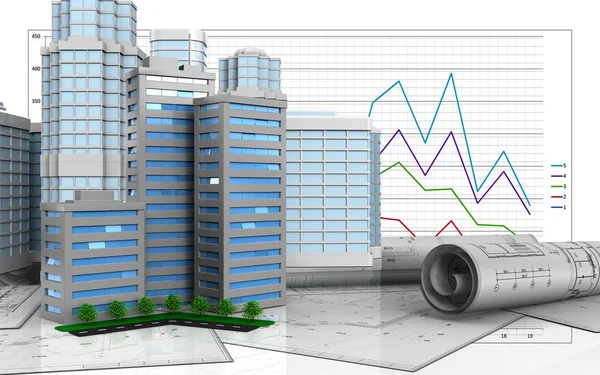 Quartiere abitativo con scena urbana — Foto Stock