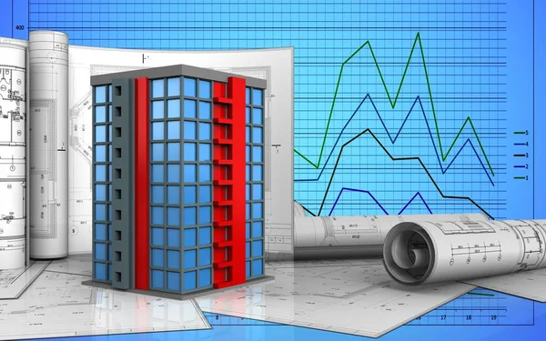 Çizimleri ile modern bina