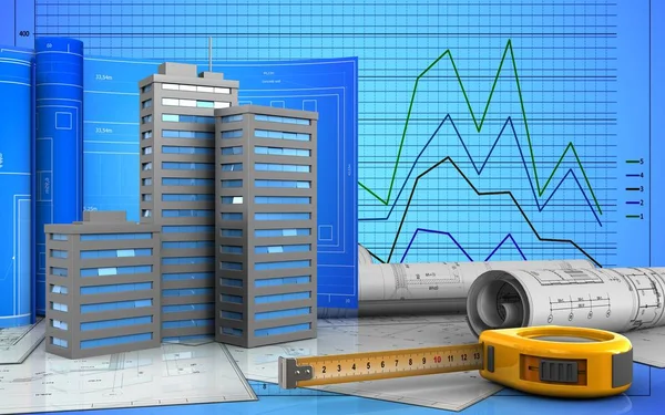 Городские здания с чертежами — стоковое фото