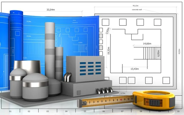 Fabriek met tekening roll — Stockfoto