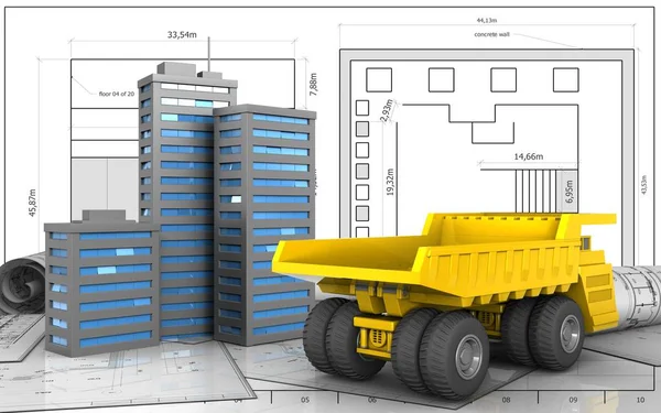 Edifici urbani sopra il progetto — Foto Stock