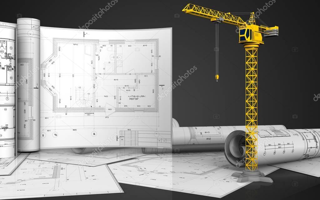 Construction crane with drawings 