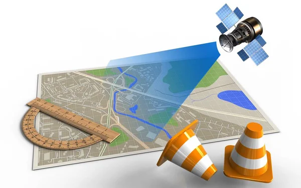 Mapa con transportador y satélite — Foto de Stock