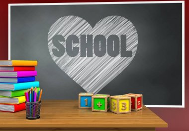  kalp ve okul metinle yazı tahtası 