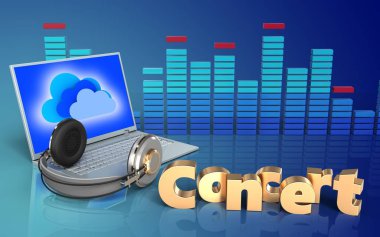 3D laptop ve kulaklık işareti konser