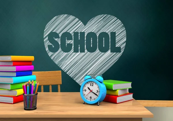 Scuola con cuore e testo scolastico — Foto Stock