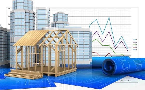 3d della costruzione della casa del telaio — Foto Stock