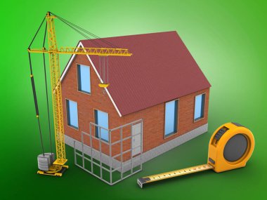  tuğla ev yeşil arka plan üzerinde