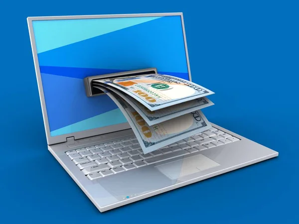 Illustration of laptop over blue background — Stock Photo, Image