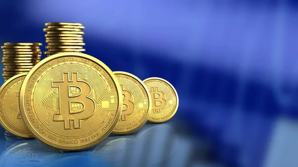 3D bitcoins строки — стоковое фото