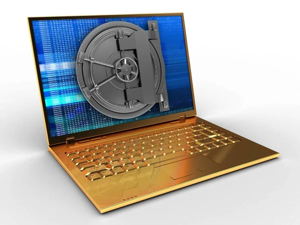 Ilustração de computador dourado — Fotografia de Stock
