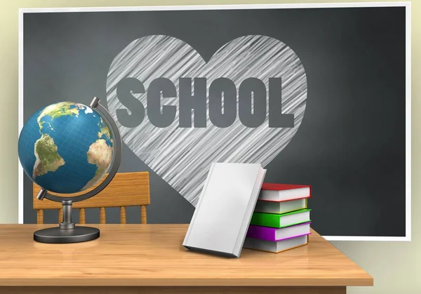 Blackboard with heart and school text — Stock Photo, Image