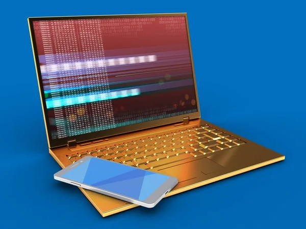 mavi arka plan üzerinde altın bilgisayar 
