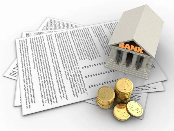 Kağıtları ve banka beyaz arka plan üzerinde