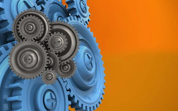 Gear wheels over orange background — Stock Photo, Image