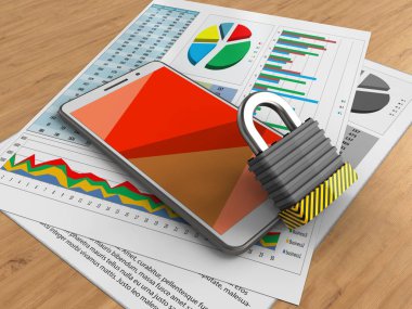 telefon iş kağıtları ve demir kilit ile