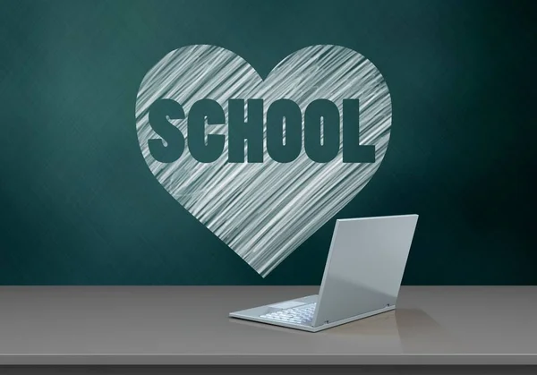 Schoolboard s textem srdce a škola — Stock fotografie