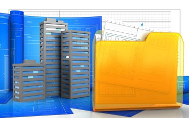 Rulo çizim ile şehir binaları 