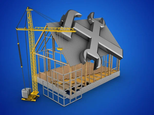 House frame over blue background — Stock Photo, Image