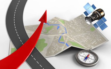 Kırmızı ok ile harita kağıt