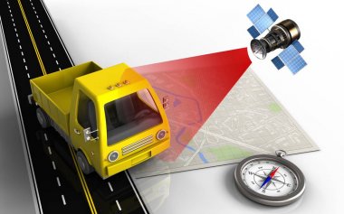 sarı kamyon ile parlak harita 