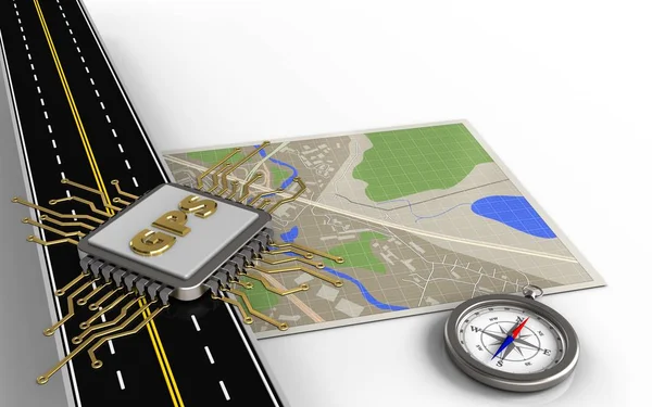 Illustration of map with gps chip — Stock Photo, Image