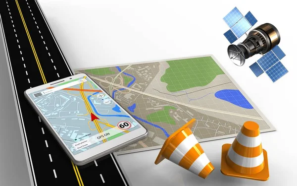 Illustration of map with mobile navigation — Stock Photo, Image