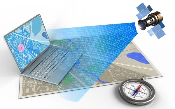 Illustration of map with computer — Stock Photo, Image