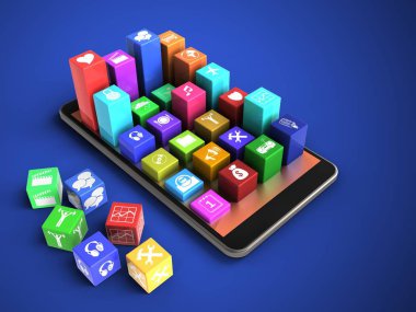  cep telefonu mavi arka plan üzerinde