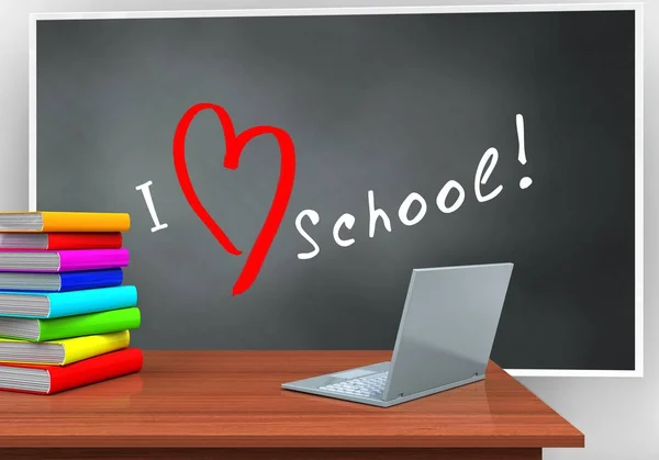 Miłość, szkoła tekst i laptopa — Zdjęcie stockowe