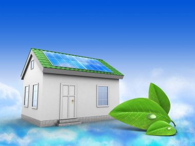  Yeşil ev gökyüzü arka plan üzerinde 