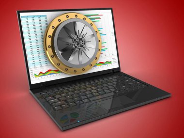 kırmızı bir arka plan üzerinde dizüstü bilgisayar 